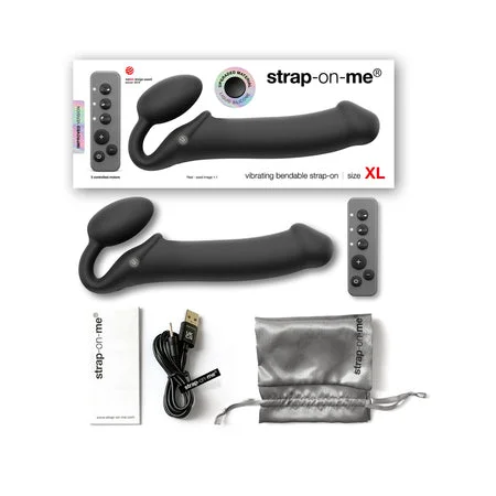 adult toys with smooth surface-Strap-On-Me Rechargeable Remote-Controlled Silicone Vibrating Bendable Strap-On Black XL