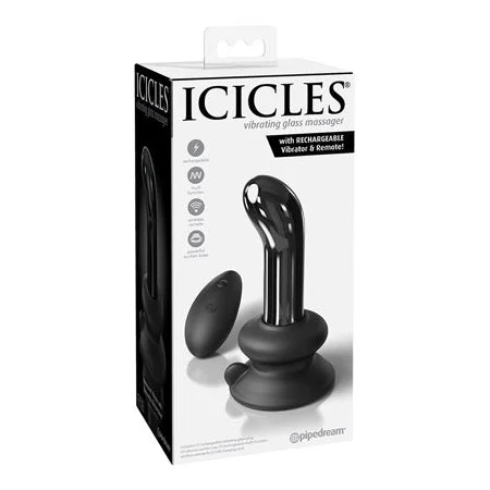 adult toys with soft material-Pipedream Icicles No. 84 Vibrating Curved Glass Massager With Suction Cup Black