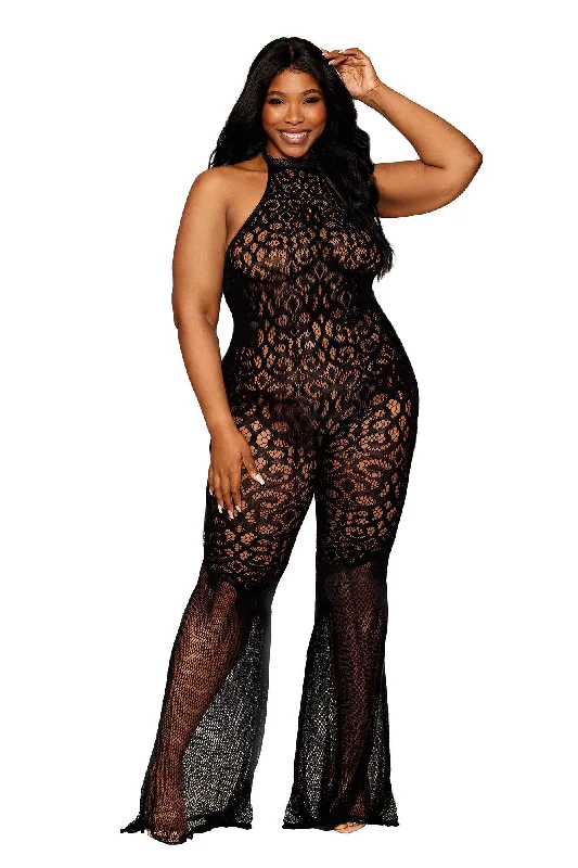 adult toys for sensual relaxation-Flair Leg Bodystocking - Queen Size - Black