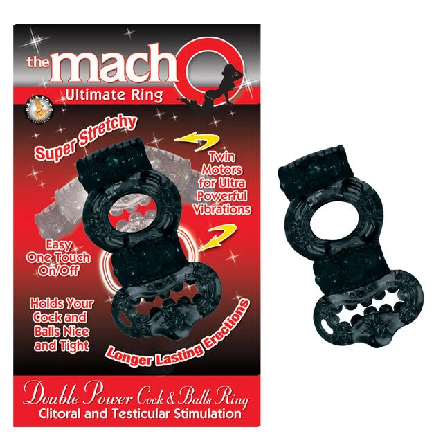 adult toys for couples exploration-Macho 2X Power Cock & Balls Vibrating Ring (Black)