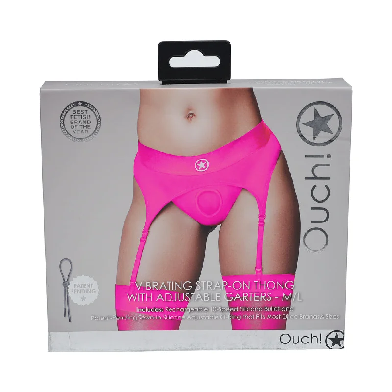 adult toys for couples fun time-Ouch! Vibrating Strap-on Thong with Adjustable Garters Pink M/L