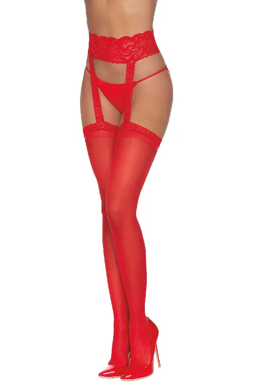 adult toys with waterproof finish design-Pantyhose With Garters - One Size - Red