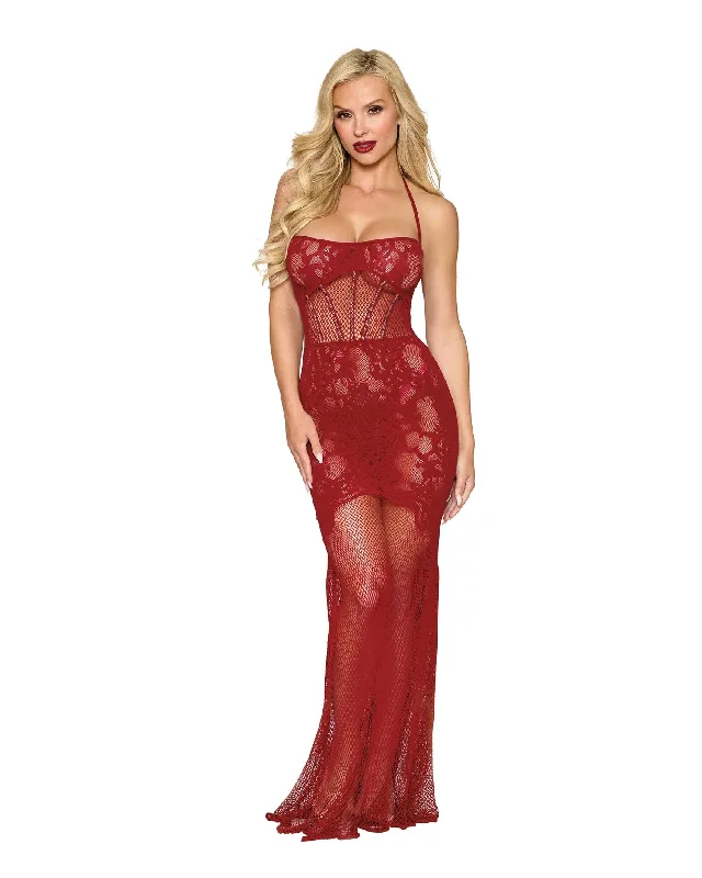 adult toys for sensory exploration-Bodystocking Gown Dmnd - One Size - Red