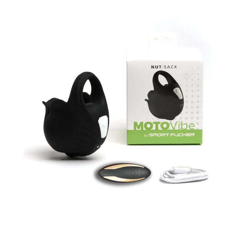 adult toys with smooth material-Sport Fucker Motovibe NutSack Vibe w/Remote - Black