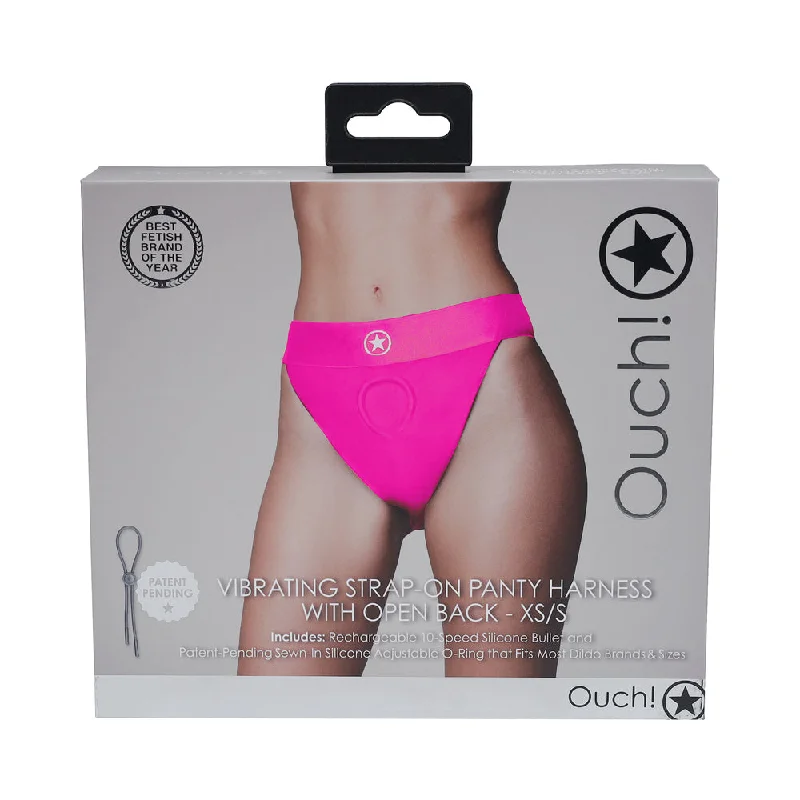 adult toys for couples relaxation-Ouch! Vibrating Strap-on Panty Harness with Open Pink Black XS/S