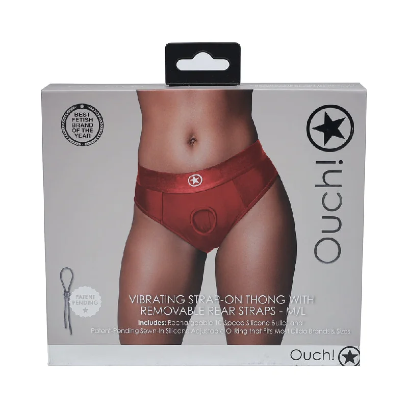 adult toys with powerful modes-Ouch! Vibrating Strap-on Thong with Removable Butt Straps Red M/L