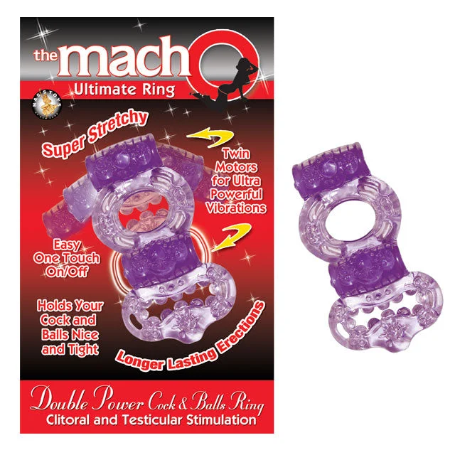 adult toys with ergonomic handle-Macho 2X Power Cock & Balls Vibrating Ring (Purple)