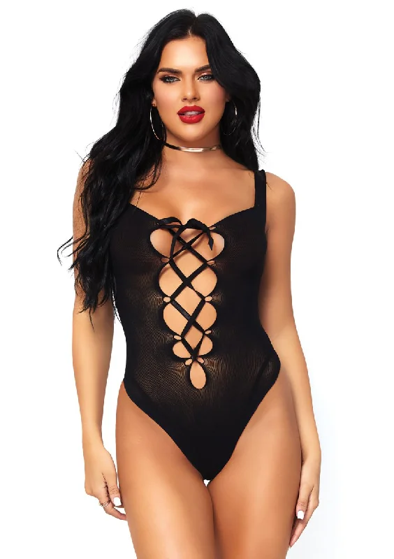 adult toys with heat function-Lace Up Teddy - One Size - Black