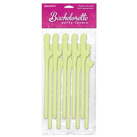 adult toys with flexible material-Pipedream Bachelorette Party Favors 10-Piece Dicky Sipping Straws Glow In the Dark