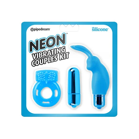 adult toys easy storage-Pipedream Neon 3-Piece Silicone Vibrating Couples Kit Blue