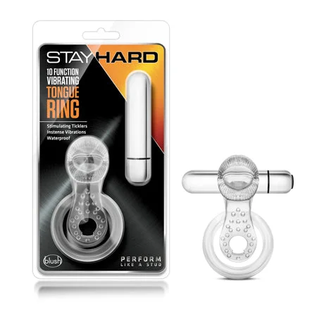 adult toys for sensual wellness-Blush Stay Hard 10 Function Vibrating Tongue Ring Clear