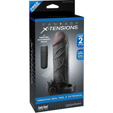 adult toys with waterproof finish settings-Pipedream Fantasy X-tensions Vibrating Real Feel 2 in. Extension With Ball Strap Black