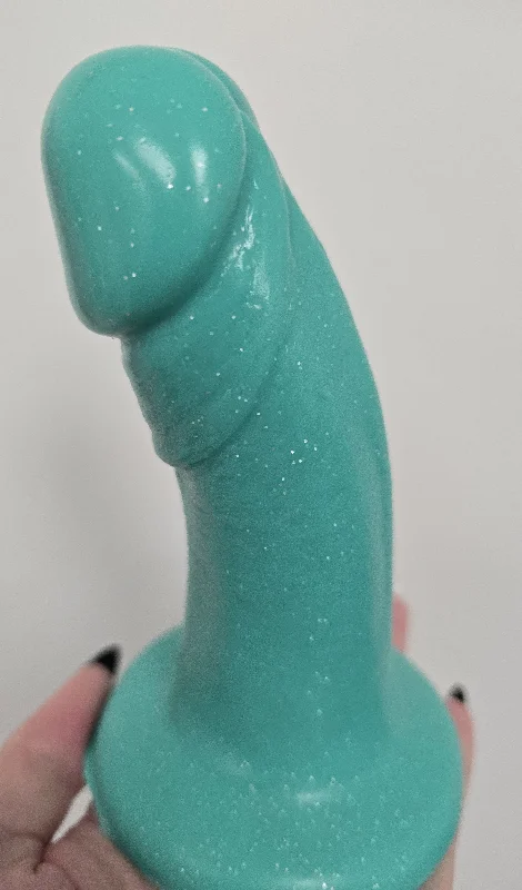 adult toys with smooth finish design-ONE OF A KIND Medium Bent Minty Green with Glitter