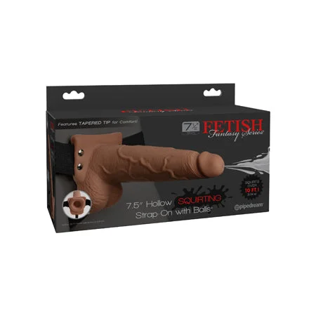 adult toys for sensory relaxation-Pipedream Fetish Fantasy Series 7.5 in. Hollow Squirting Strap-On With Balls Tan/Black