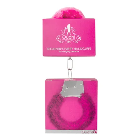 adult toys for solo relaxation-Ouch! Beginner's Furry Handcuffs With Quick-Release Pink