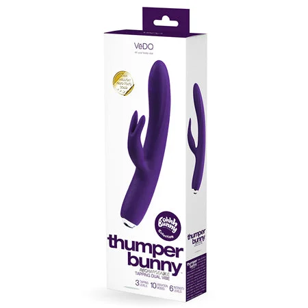 adult toys with durable silicone-Vedo Thumper Bunny Rechargeable Dual Vibe Deep Purple