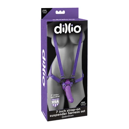 adult toys with flexible tip finish-Pipedream Dillio Adjustable 7 in. Strap-On Suspender Harness Set Purple