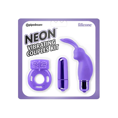 adult toys for playful moments-Pipedream Neon 3-Piece Silicone Vibrating Couples Kit Purple