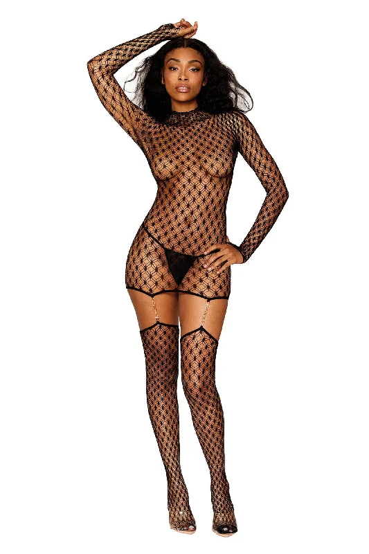 adult toys with ergonomic texture-Bodystocking Garter Dress - One Size - Black