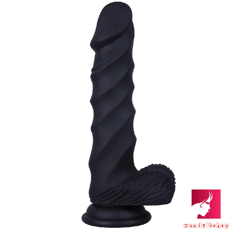 adult toys with ergonomic fit-8.27in Black Body Safe Spiral Design Dildo Sex Toy For Men