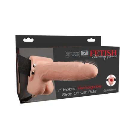 adult toys for weekend intimacy-Pipedream Fetish Fantasy Series Rechargeable Vibrating 7 in. Hollow Strap-On With Balls Beige/Black