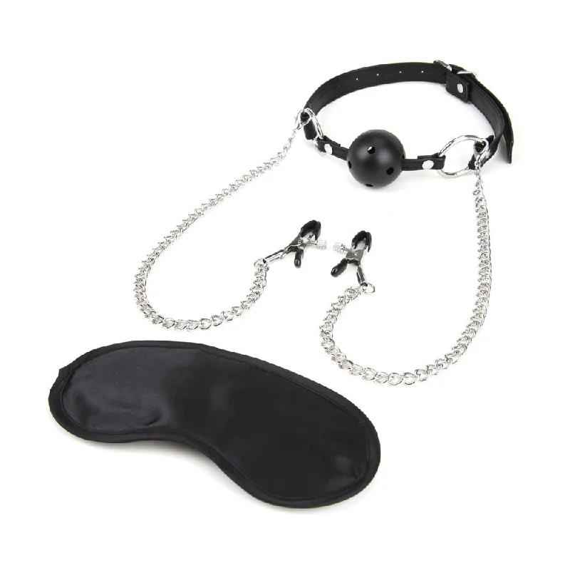 adult toys lightweight-Breathable Ball Gag With Nipple Clamp Chain