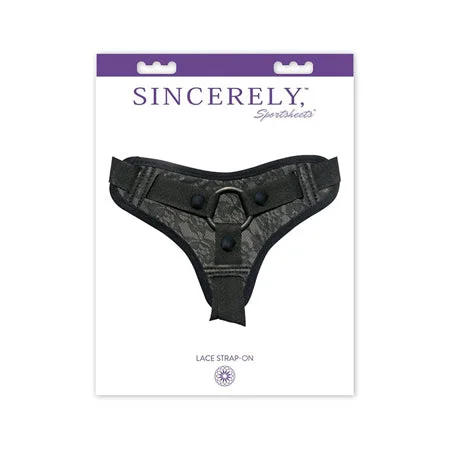 adult toys with adjustable texture-Sincerely, Sportsheets Lace Adjustable Strap-On Harness Black