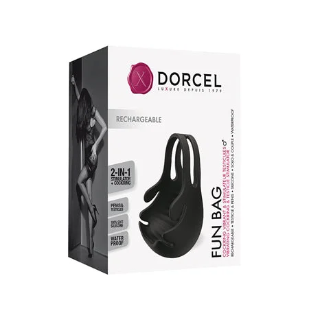 adult toys for couples relaxation time-Dorcel Fun Bag Rechargeable Silicone Vibrating Cockring & Testicle Stimulator Black