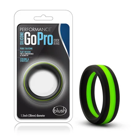 adult toys discreet packaging-Blush Performance Silicone Go Pro Cock Ring Black/Green/Black