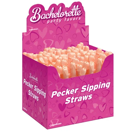 adult toys for sensual pleasure-Pipedream Bachelorette Party Favors Pecker Sipping Straws Beige 144-Piece Display