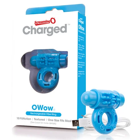 adult toys for private moments-Screaming O Charged OWow Vooom Vibrating Cock Ring - Blue