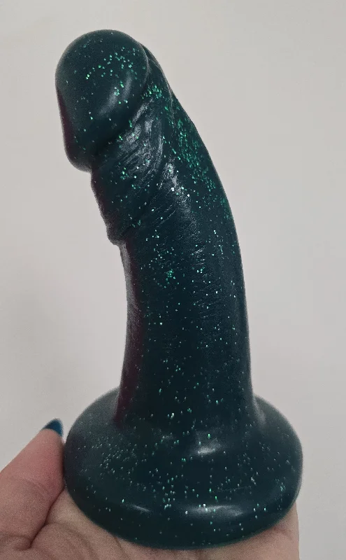 adult toys for discreet pleasure-ONE OF A KIND Medium Bent Green with Glitter