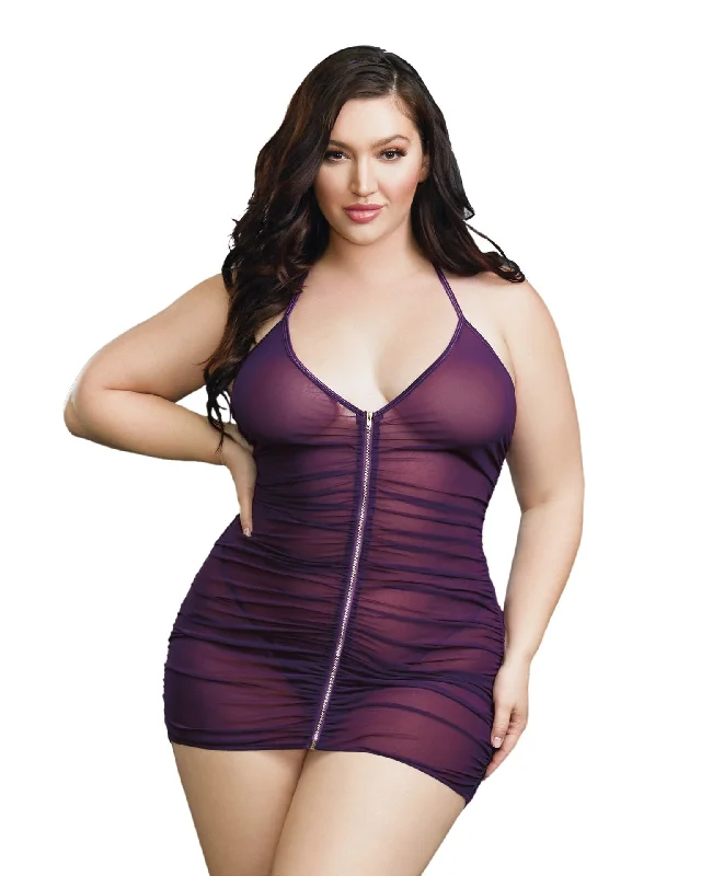 adult toys with sleek material-Chemise, G-String - Queen - Plum