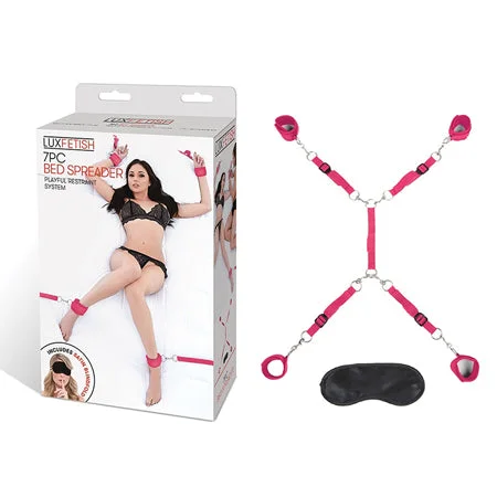 adult toys with heat settings-Lux Fetish 7-Piece Bed Spreader Playful Restraint System Hot Pink