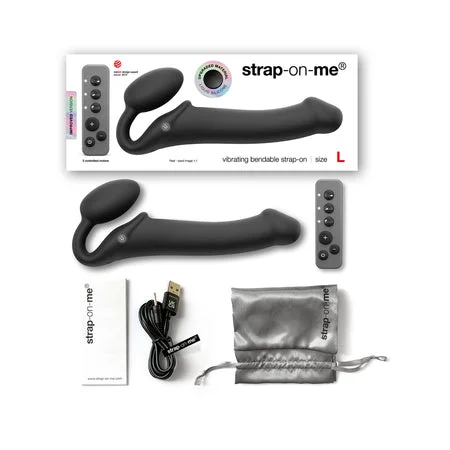 adult toys for private relaxation-Strap-On-Me Rechargeable Remote-Controlled Silicone Vibrating Bendable Strap-On Black L