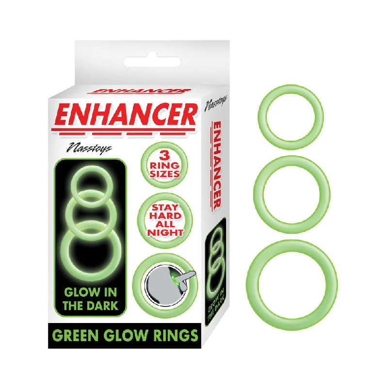 adult toys with waterproof texture settings-Enhancer Green Glow Rings Set of 3