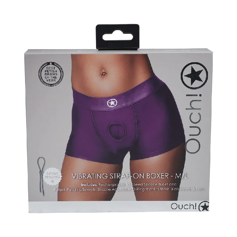 adult toys for discreet wellness-Ouch! Vibrating Strap-on Boxer Purple M/L