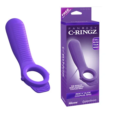 adult toys for private relaxation time-Pipedream Fantasy C-Ringz Remote-Controlled Vibrating Ride N Glide Couples Ring Purple