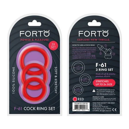 adult toys with quiet technology finish-Forto F-61 3-Piece Silicone Cockring Set Red