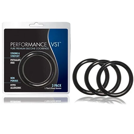 adult toys for couples wellness-Blush Performance VS1 Pure Premium Silicone Cockrings 3-Pack Medium Black