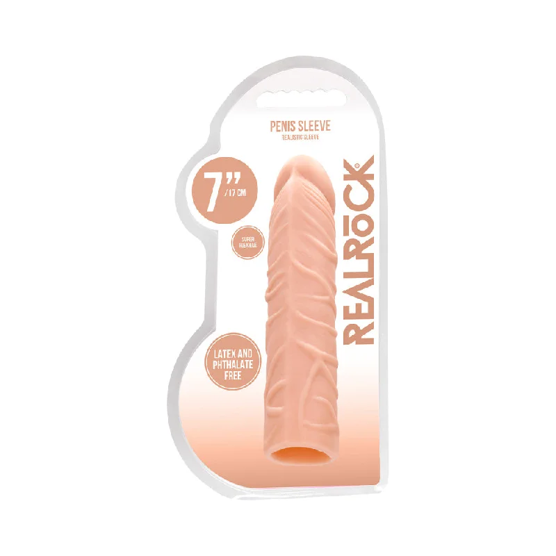 adult toys for sensory enjoyment-RealRock Realistic Veiny 7 in. Penis Sleeve Extender Beige