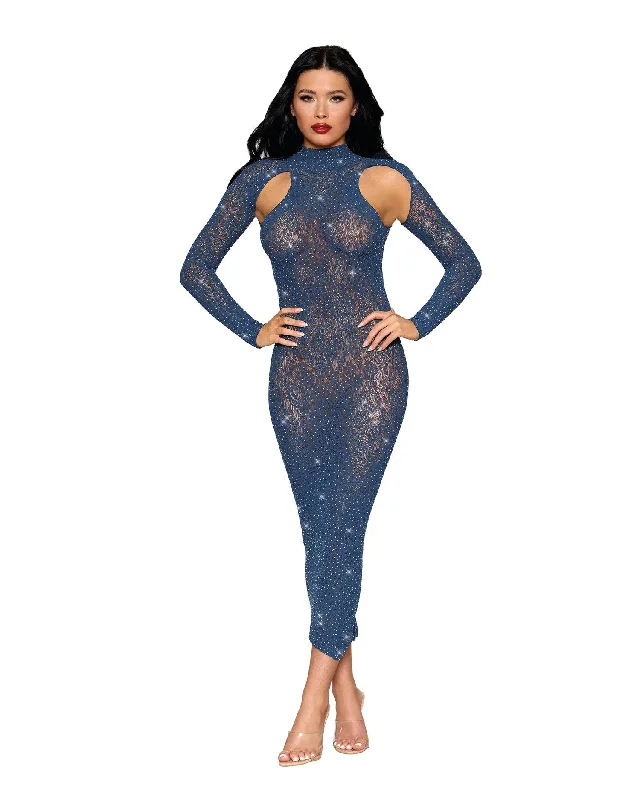 adult toys for solo wellness-Bodystocking Gown Dmnd - One Size - Navy