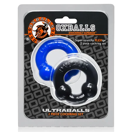 adult toys with pulse modes-OxBalls Ultraballs, 2-Pack Cockring, Black & Police Blue