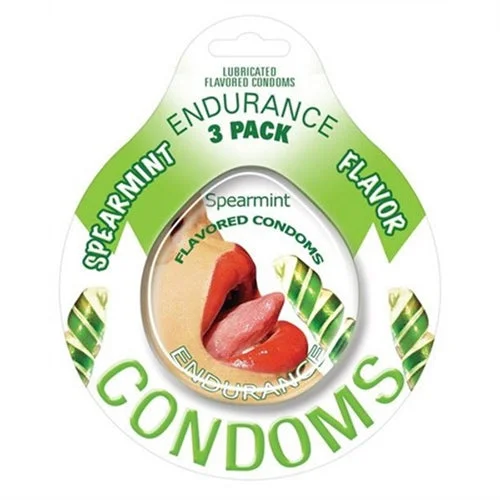 adult toys with powerful settings finish-Endurance Condoms - Spearmint - 3 Pack