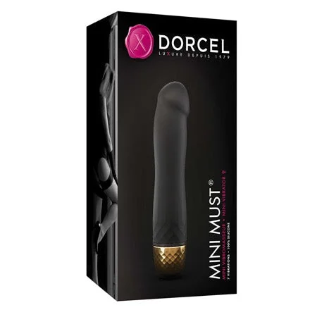 adult toys with curved tip-Dorcel Mini Must Mini Silicone Vibrator Black/Gold