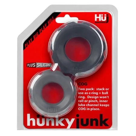 adult toys travel-friendly-Hunkyjunk COG 2 size c-ring, pack, tar / stone