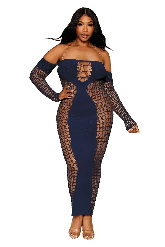 adult toys with durable settings-Bodystocking Gown - Queen Size - Denim