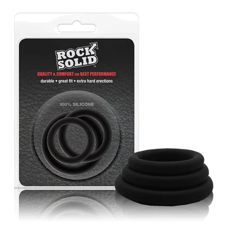 adult toys for sensory enjoyment-Rock Solid Black Gasket Silicone 3pc Set (.75in,1in,1.25in)