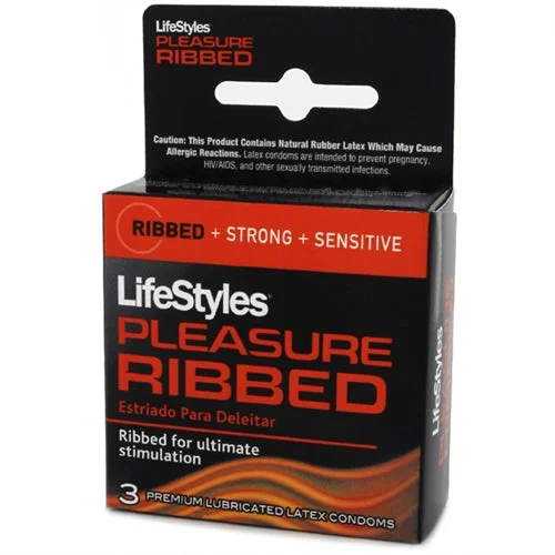 adult toys with wireless design finish-Lifestyles Pleasure Ribbed Condoms - 3 Pack