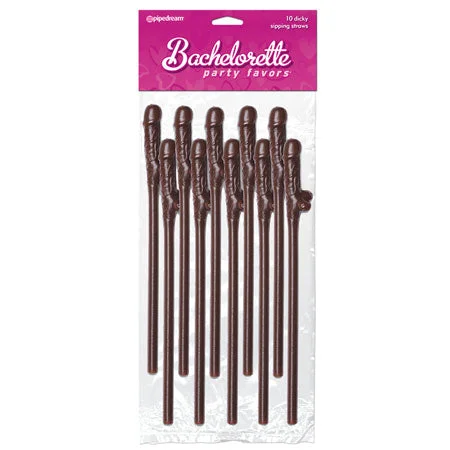 adult toys for discreet storage-Pipedream Bachelorette Party Favors 10-Piece Dicky Sipping Straws Brown